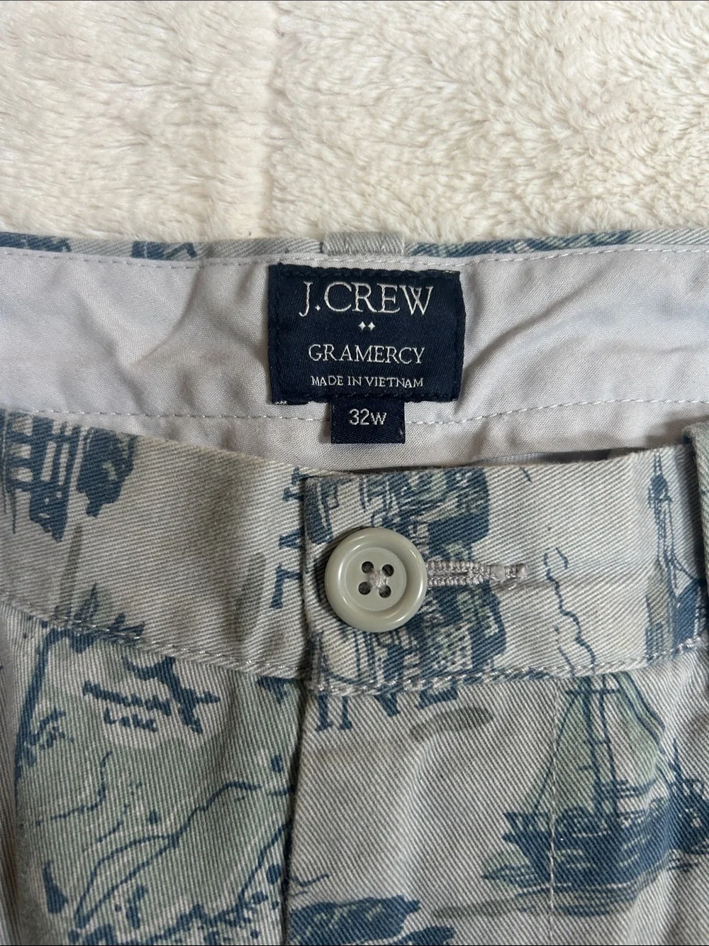 J. Crew Men’s Gray Shorts with Navy & Green Nautical Map Print